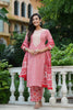  Women Pink Printed Kurta Trousers With Dupatta