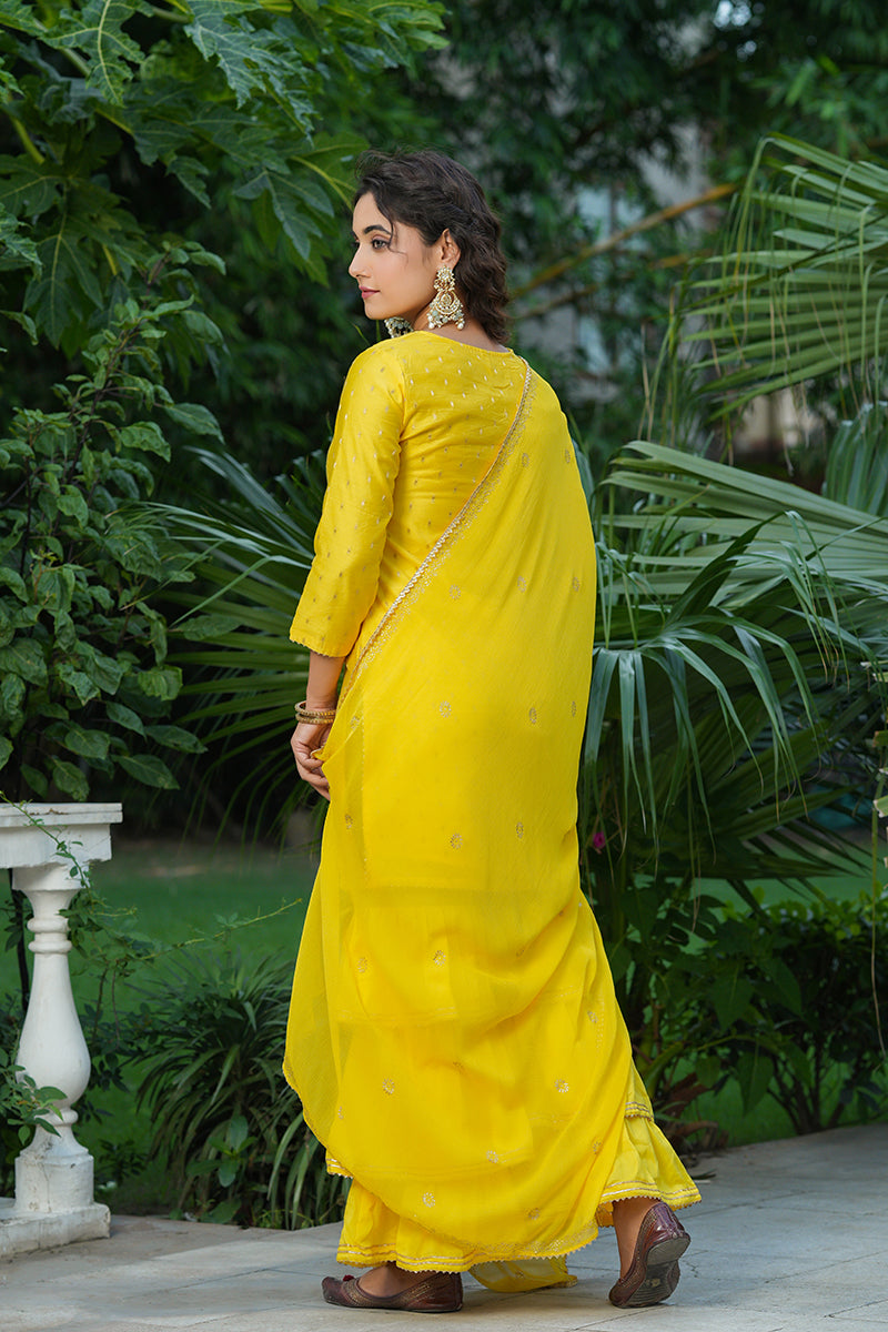 Yellow Poly Chanderi Straight Sharara Suit Set PKSKD1304