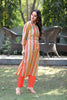   Cream-Colored & Orange Checked Straight Kurta