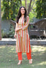   Cream-Colored & Orange Checked Straight Kurta