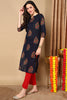 Navy Blue Color Printed Cotton Fabric Kurti VCK1102