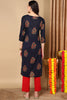 Navy Blue Color Printed Cotton Fabric Kurti VCK1102