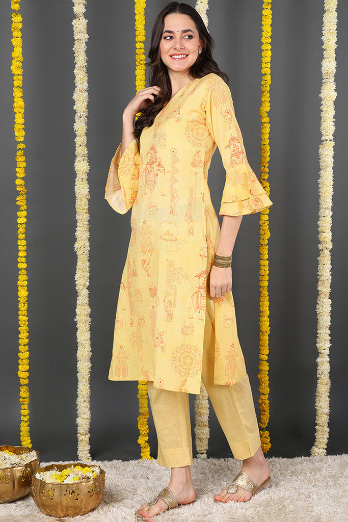 Women Cotton Fabric Yellow Color Printed Trendy Kurti VCK1122