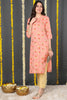 Women Coral Pink & Beige Printed Straight Kurta VCK1128