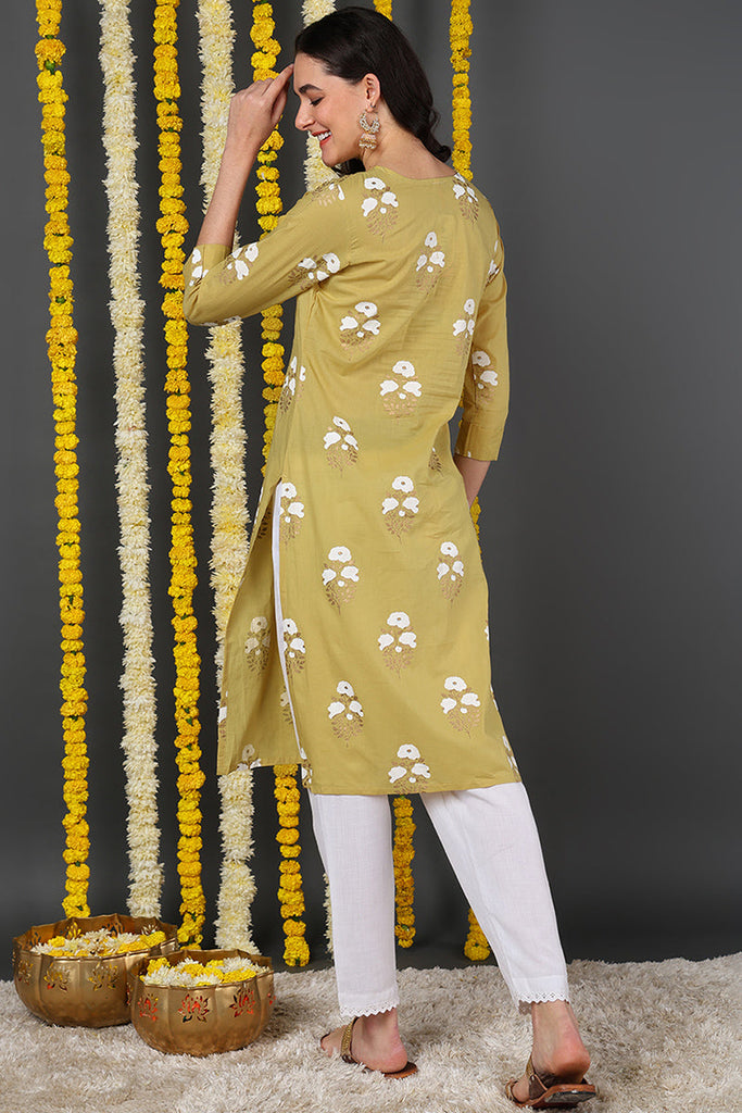 Mustard Yellow Color Function Wear Cotton Fabric Printed Fancy Kurti VCK1191