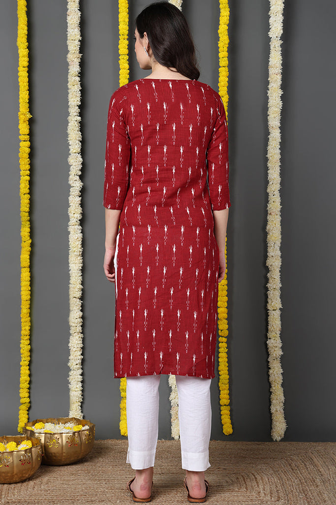 Printed Red Cotton Fabric Kurti VCK1236