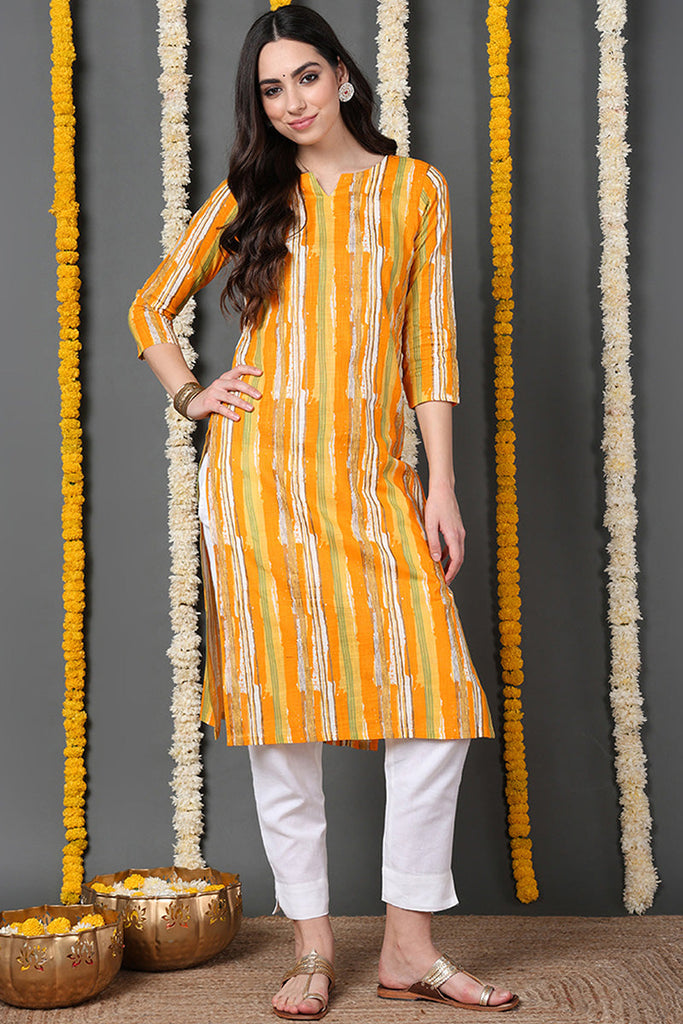 Printed Yellow Cotton Fabric Kurti VCK1258