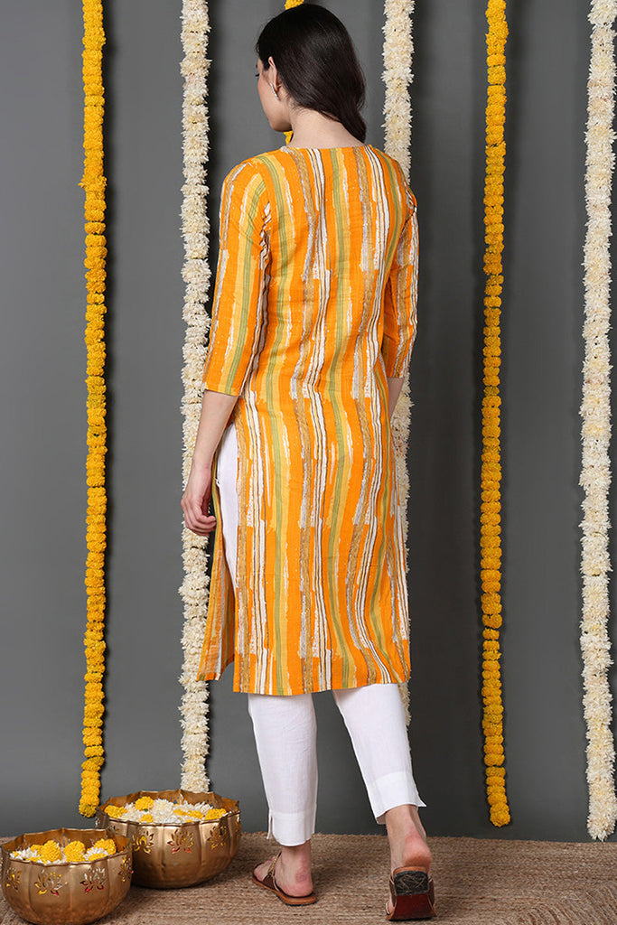 Printed Yellow Cotton Fabric Kurti VCK1258