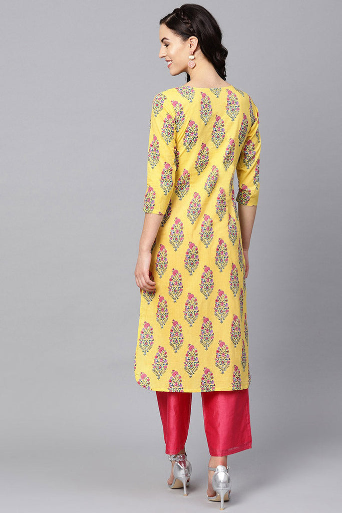   Casual Wear Cotton Yellow Color Printed Trendy Kurti