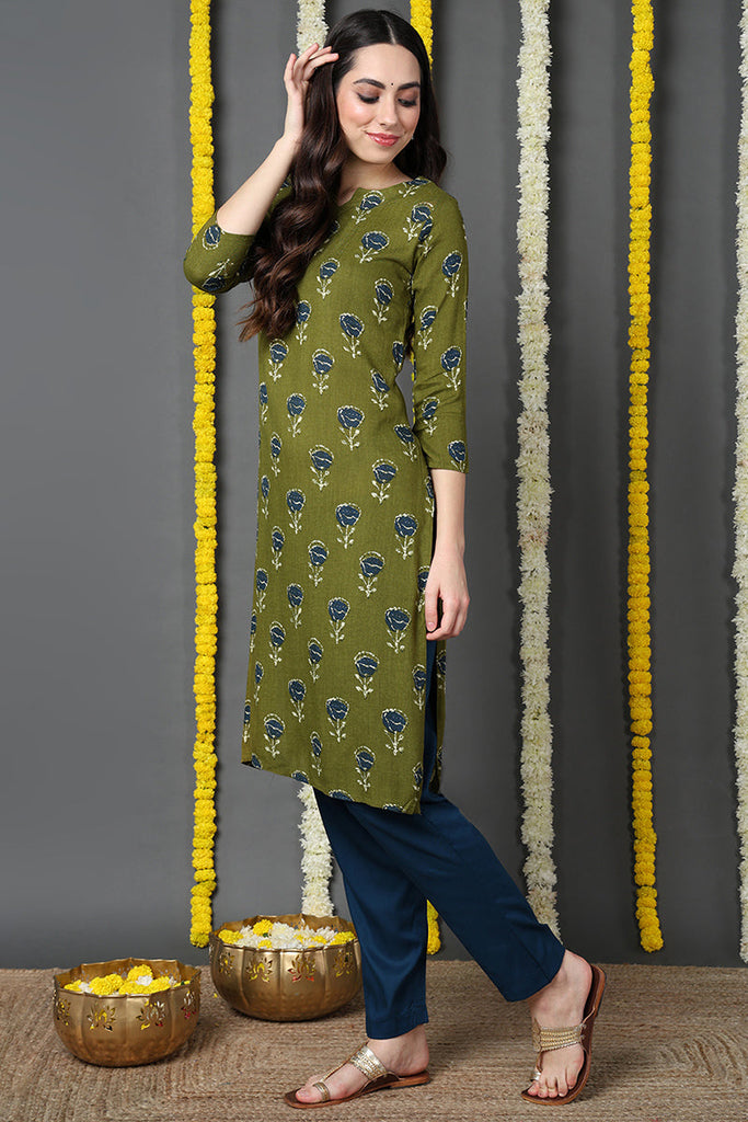 Cotton Trendy Festive Wear Mehendi Green Color Printed Kurti VCK1287