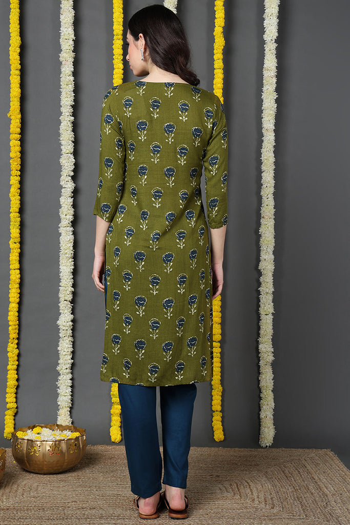 Cotton Trendy Festive Wear Mehendi Green Color Printed Kurti VCK1287