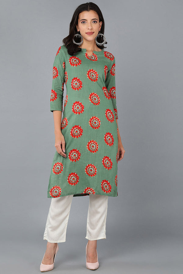 Cotton Rama Green Color Fancy Daily Wear Kurti VCK1295