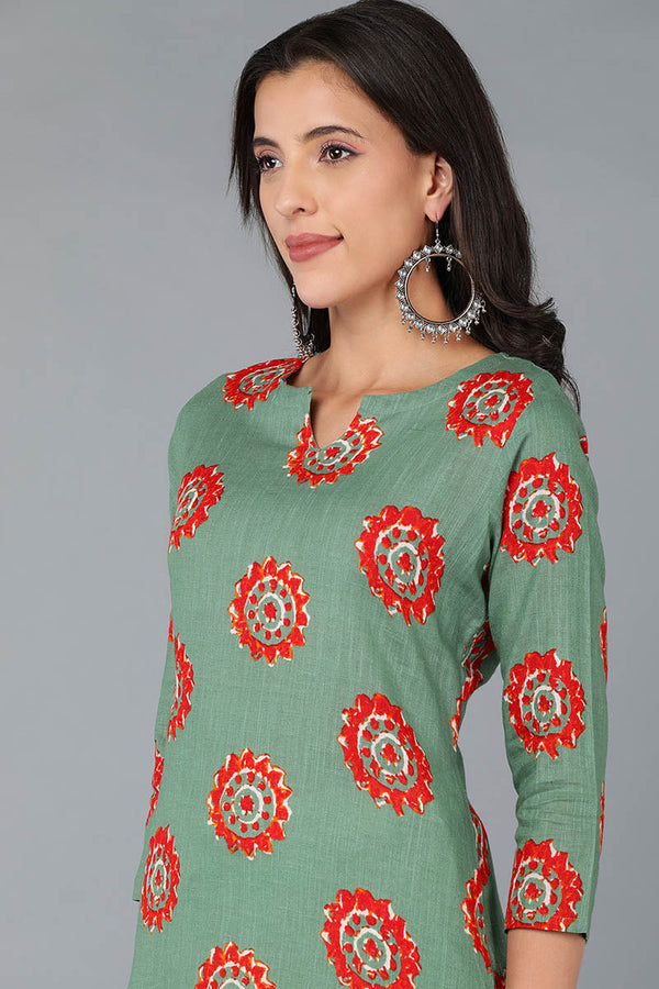 Cotton Rama Green Color Fancy Daily Wear Kurti VCK1295