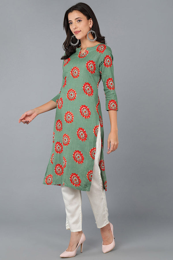 Cotton Rama Green Color Fancy Daily Wear Kurti VCK1295