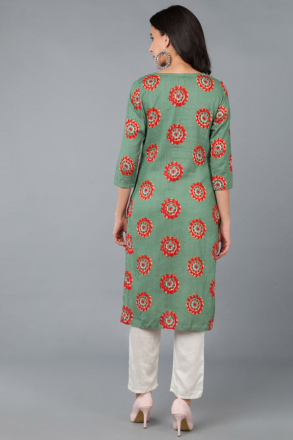 Cotton Rama Green Color Fancy Daily Wear Kurti VCK1295