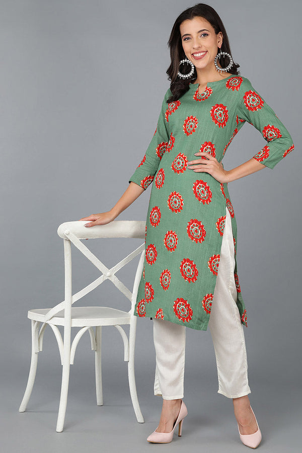Cotton Rama Green Color Fancy Daily Wear Kurti VCK1295