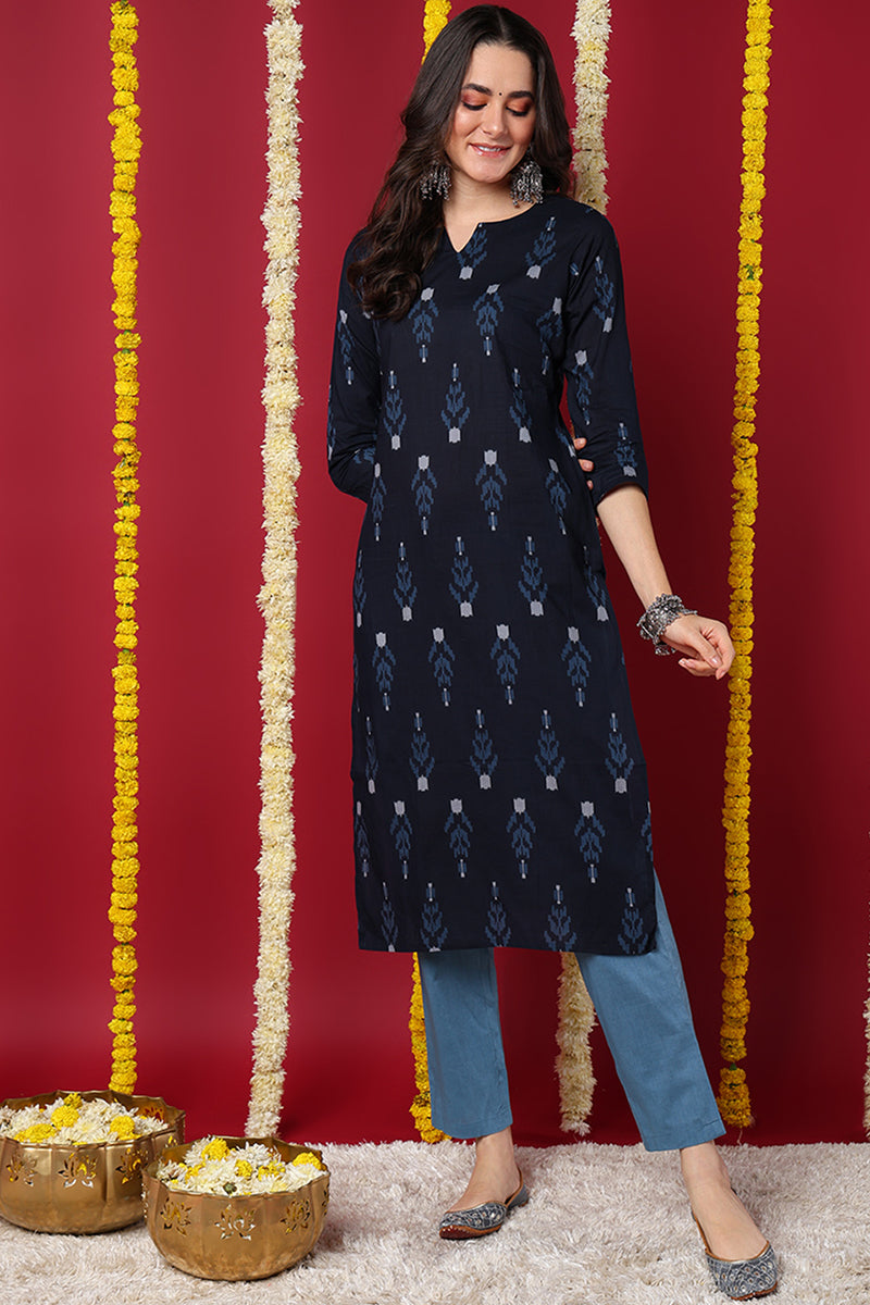 Cotton Fabric Printed Black Color Kurti VCK1303