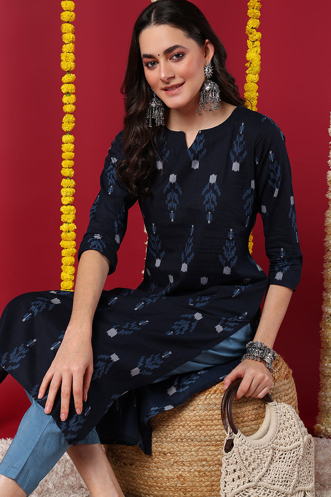 Cotton Fabric Printed Black Color Kurti VCK1303