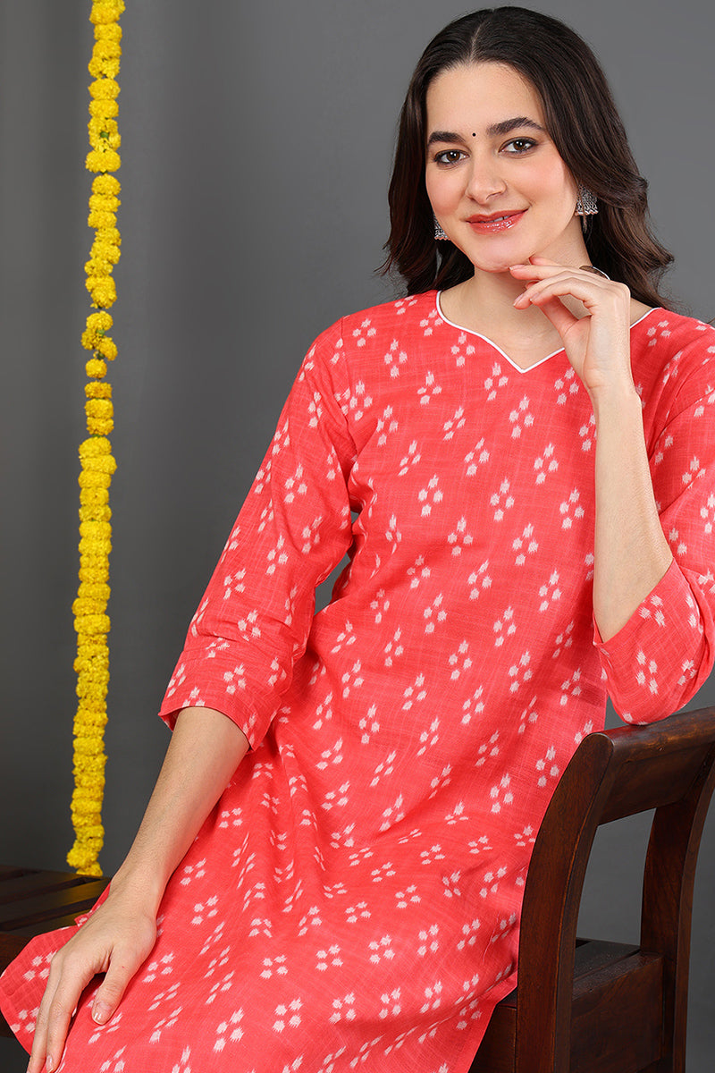 Women Cotton Simple Function Wear Pink Kurti VCK1423