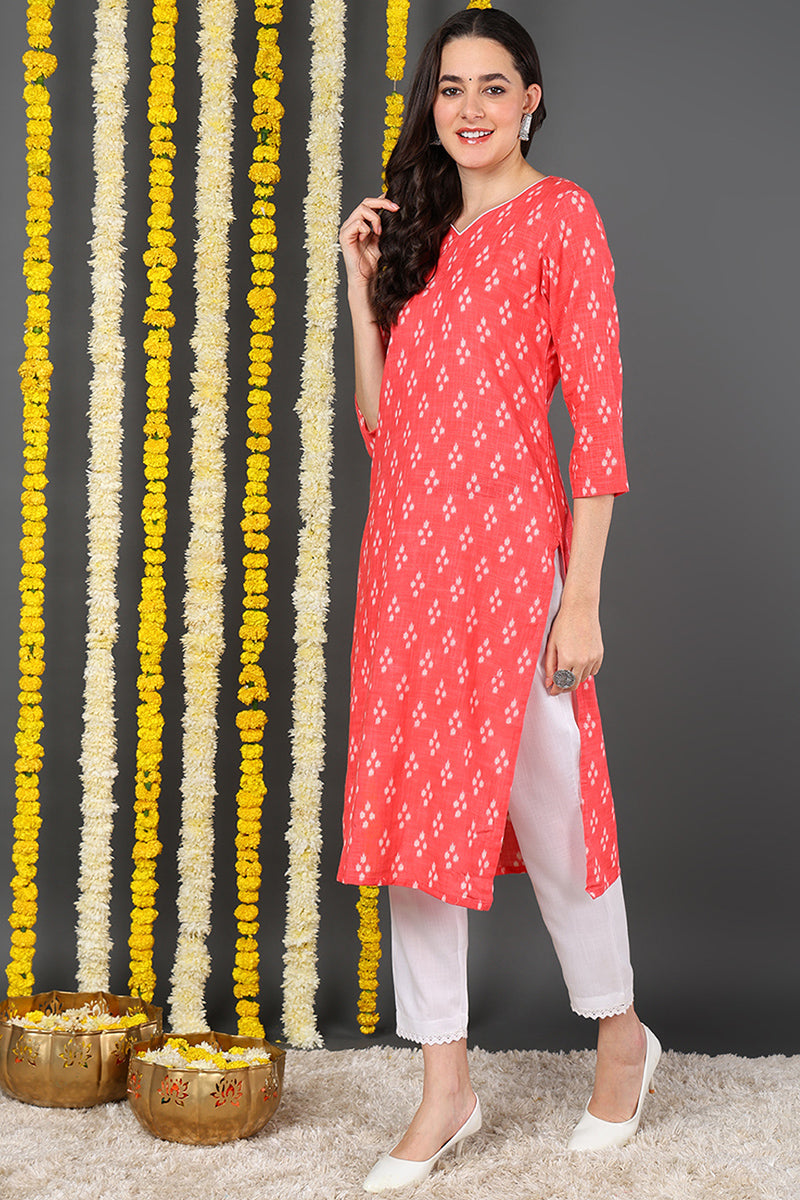 Women Cotton Simple Function Wear Pink Kurti VCK1423