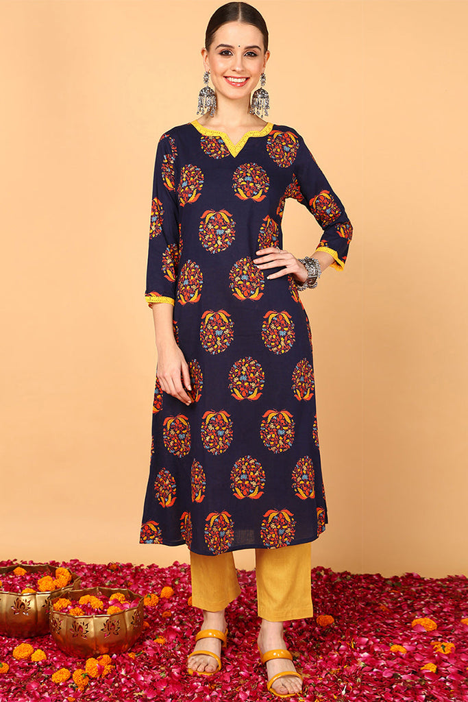 Printed Brown Cotton Fabric Kurti VCK1520