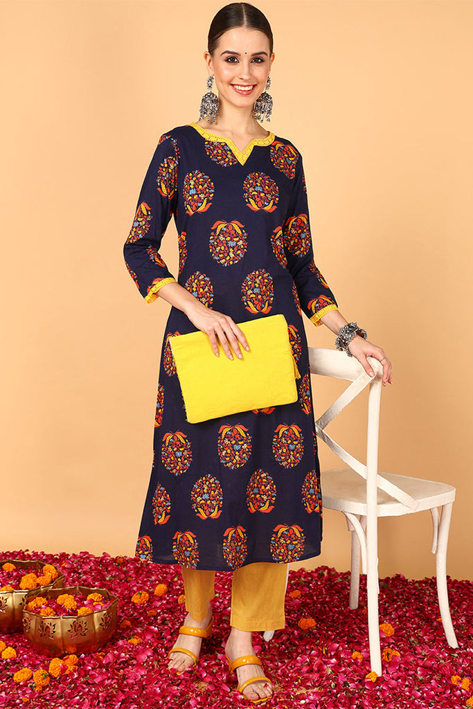 Printed Brown Cotton Fabric Kurti VCK1520