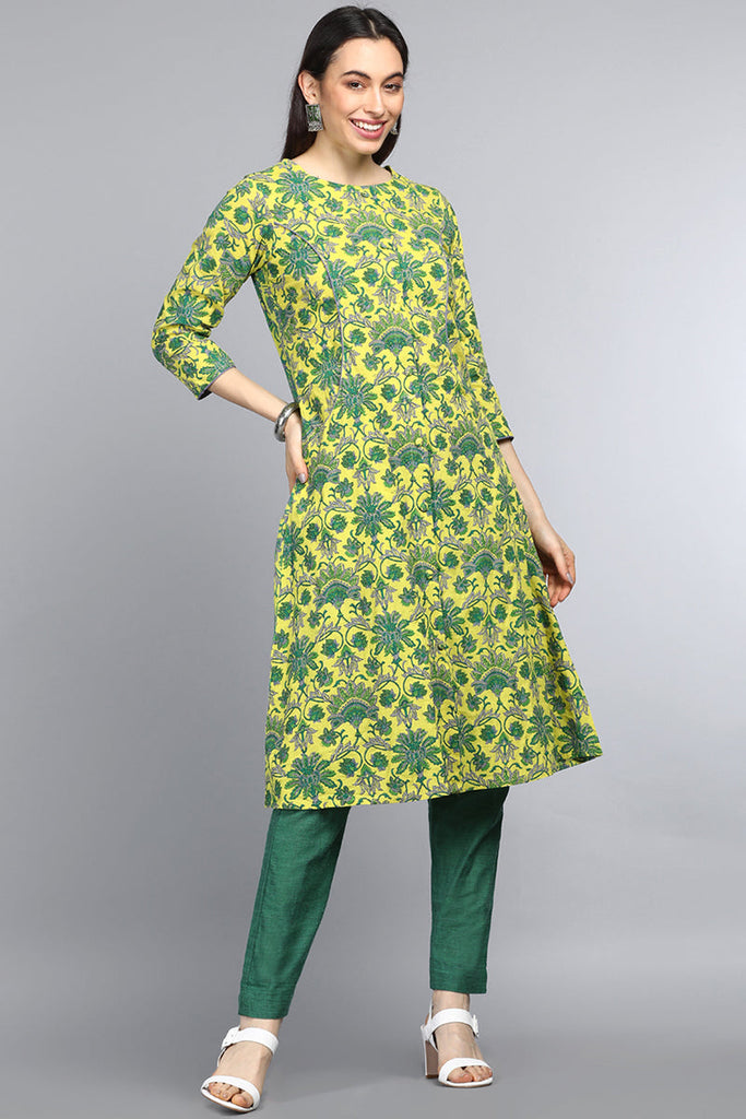  Women Yellow Floral Solid Kurtas 