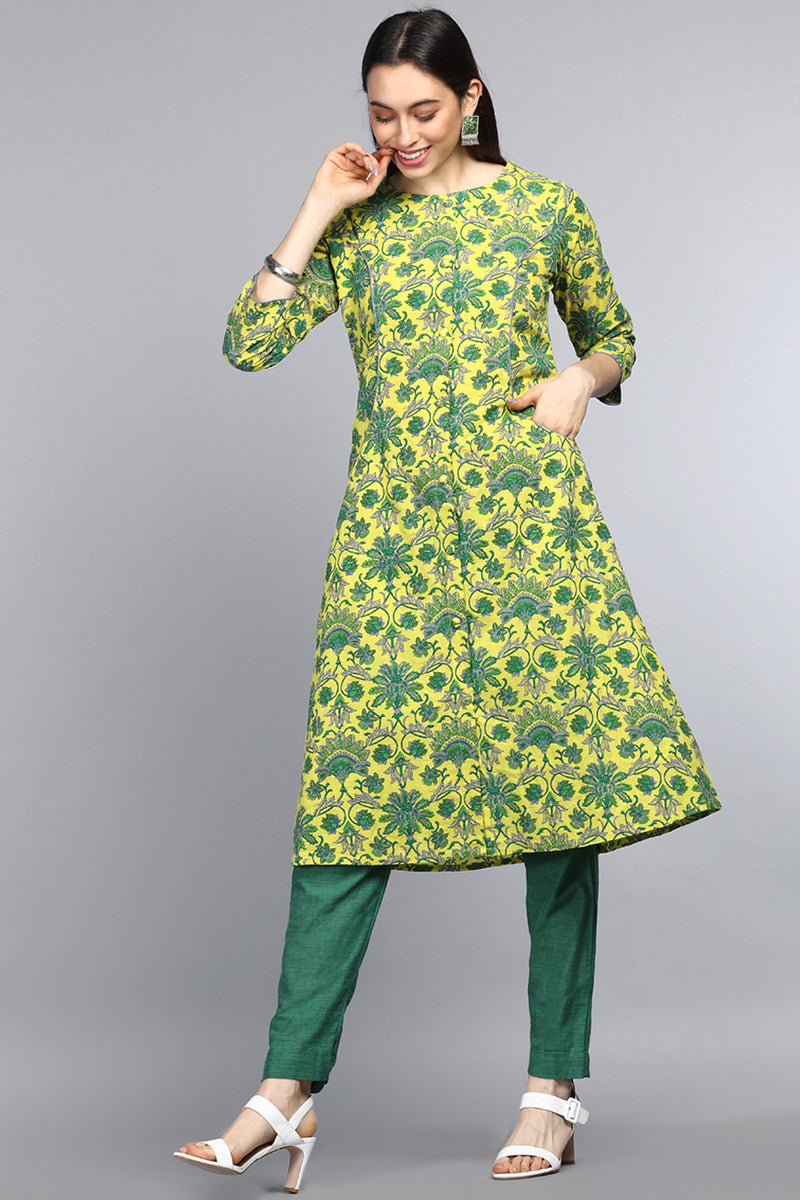  Women Yellow Floral Solid Kurtas 