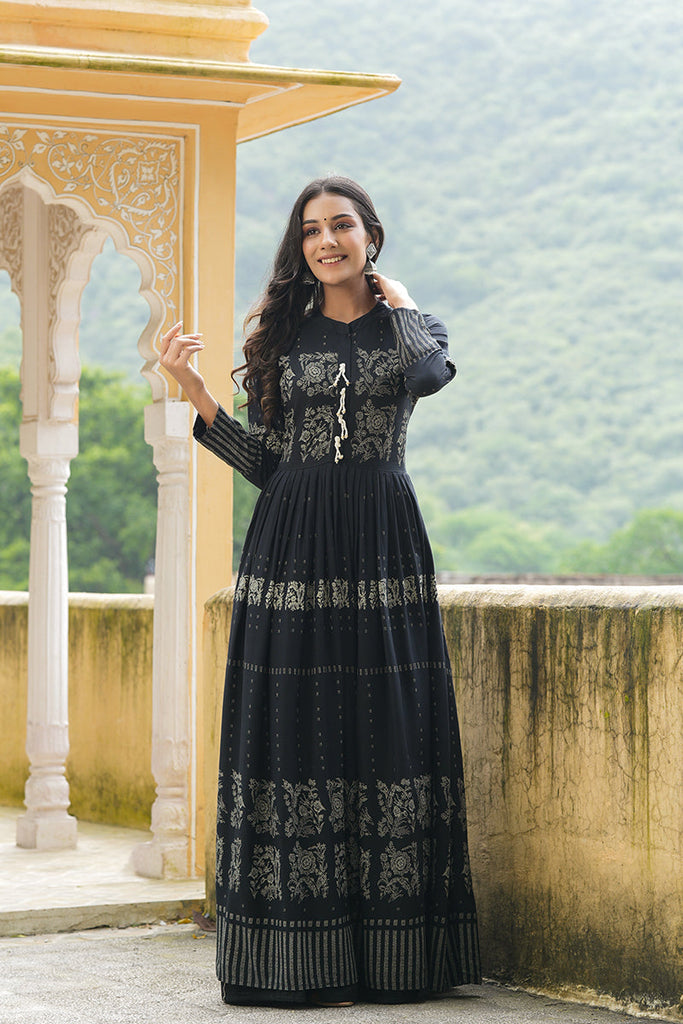   Cotton Printed Simple Function Wear Black Color Kurti