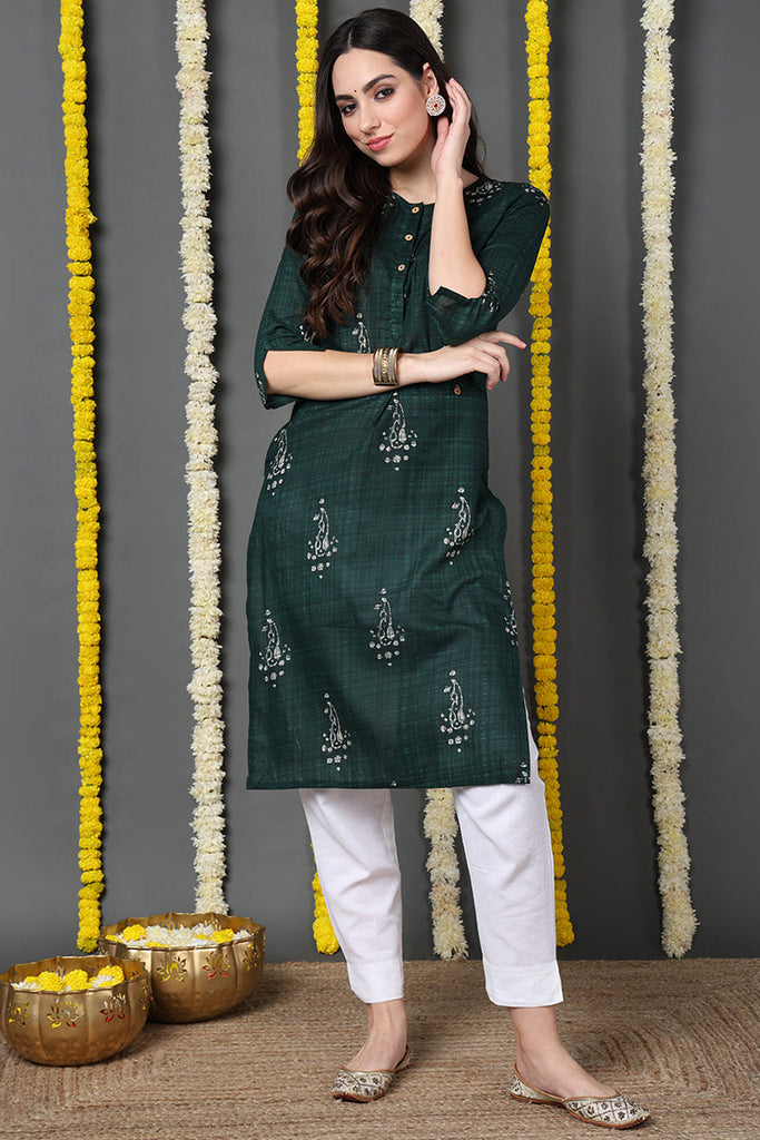 Women Fancy Occasion Wear Green Printed Kurti VCK1570