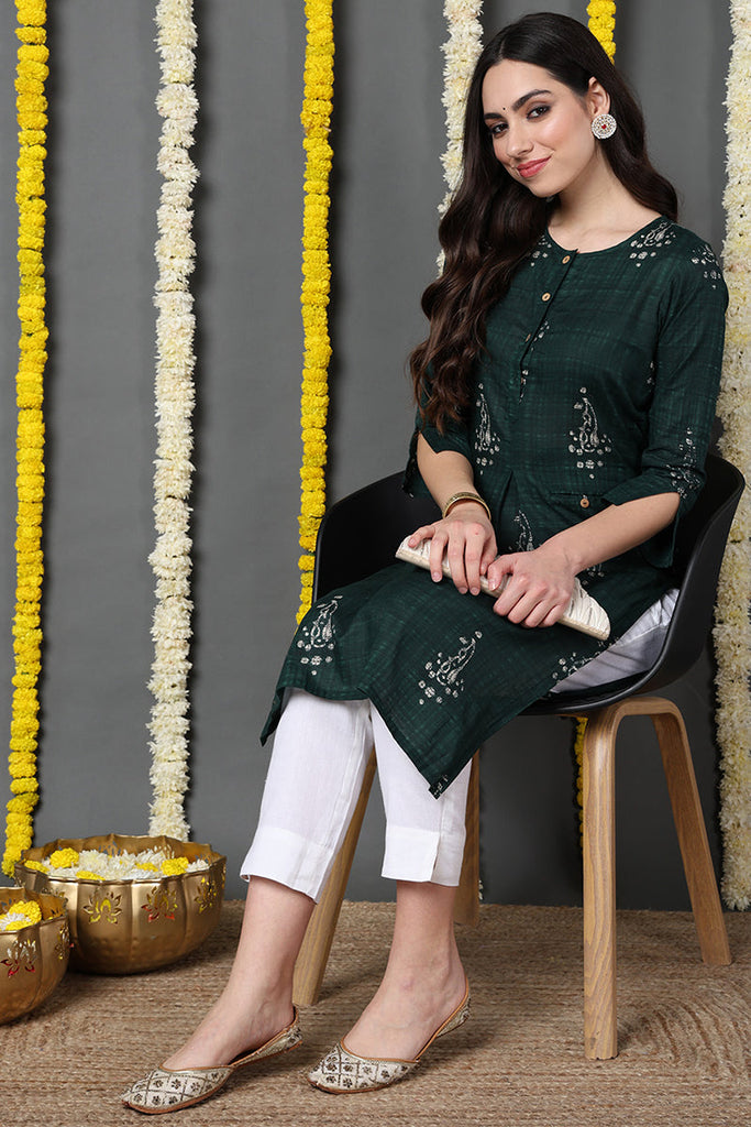 Women Fancy Occasion Wear Green Printed Kurti VCK1570