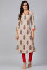  Women Beige Rust Orange Screen Printed A Line Kurta