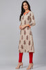  Women Beige Rust Orange Screen Printed A Line Kurta