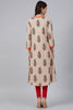  Women Beige Rust Orange Screen Printed A Line Kurta