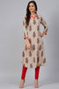  Women Beige Rust Orange Screen Printed A Line Kurta