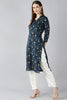   Teal Blue And Gold Coloured Printed Straight Kurta