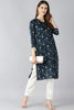   Teal Blue And Gold Coloured Printed Straight Kurta