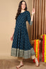 Navy Blue Viscose Rayon Geometric Printed Flared Kurta VCK8163