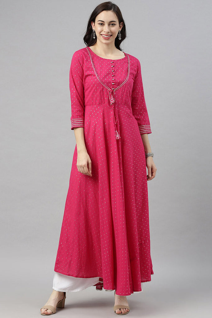  Women Pink Silve Toned Printed Kurta