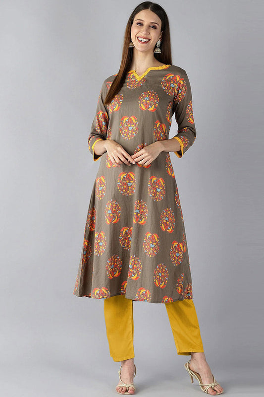  Women Brown Floral Printed Kurta