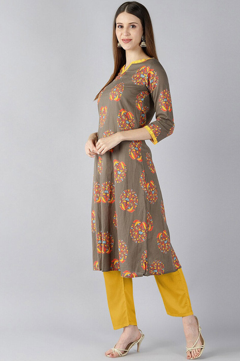  Women Brown Floral Printed Kurta