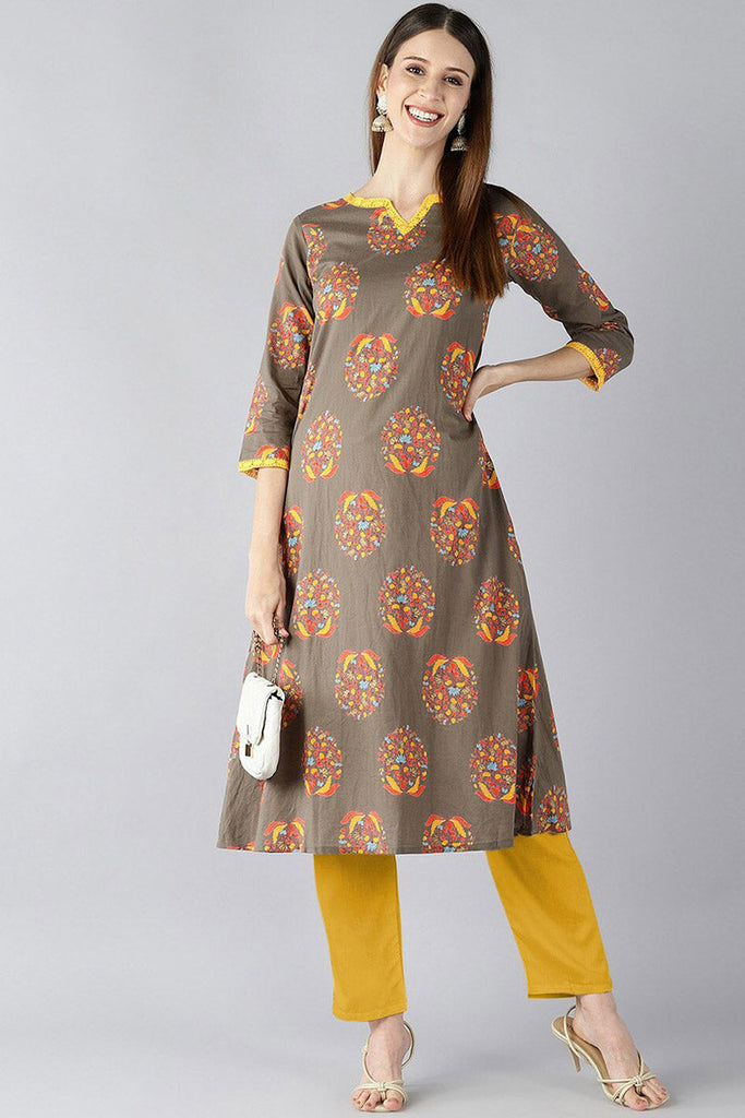  Women Brown Floral Printed Kurta