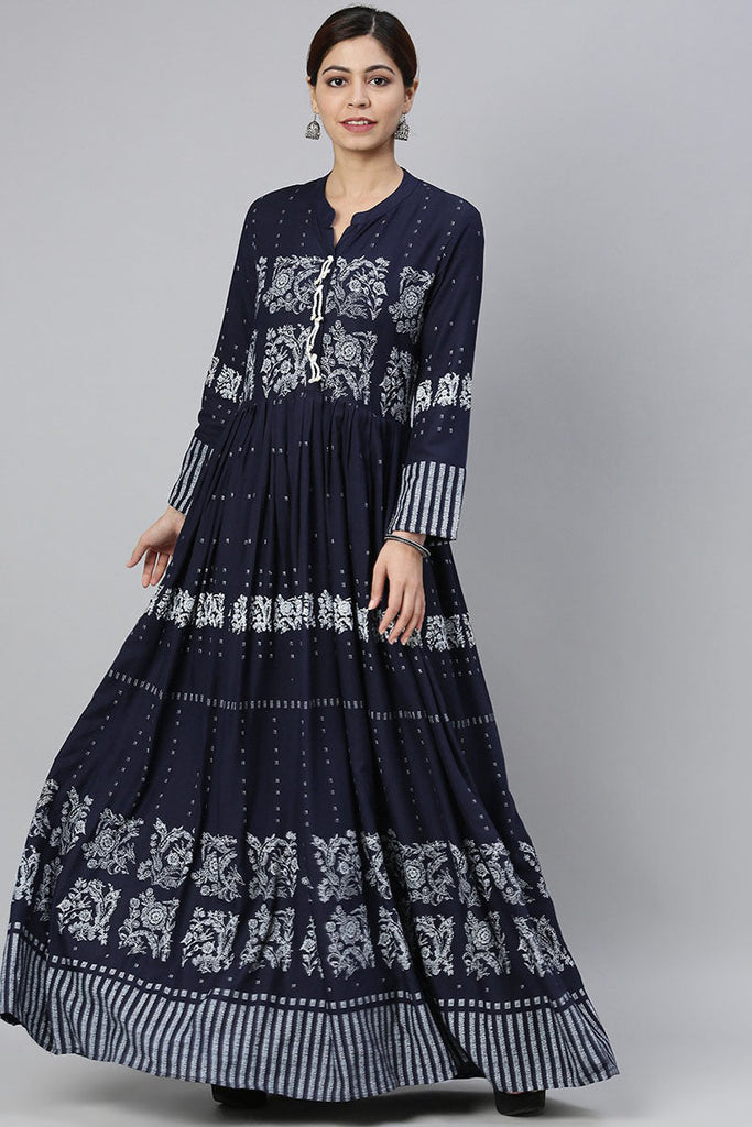  Women Navy Blue Floral Printed Kurta