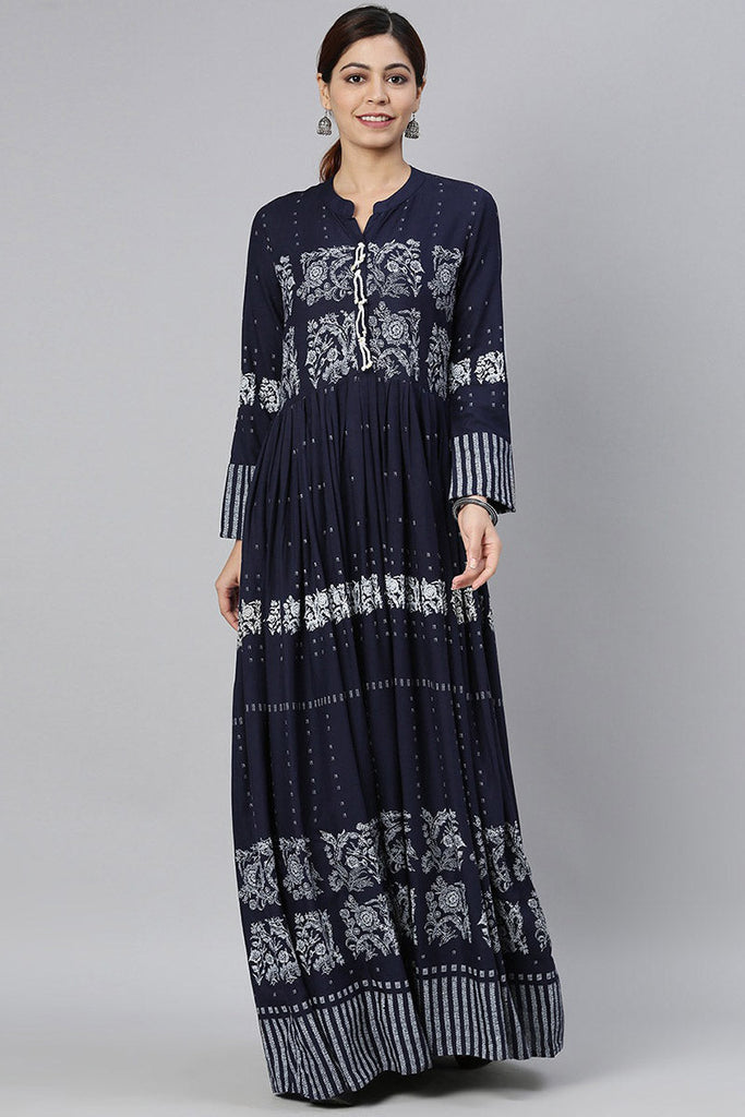  Women Navy Blue Floral Printed Kurta