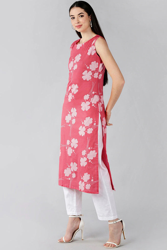 Peach Cotton Floral Straight Kurta VCK8488