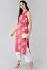 Peach Cotton Floral Straight Kurta VCK8488