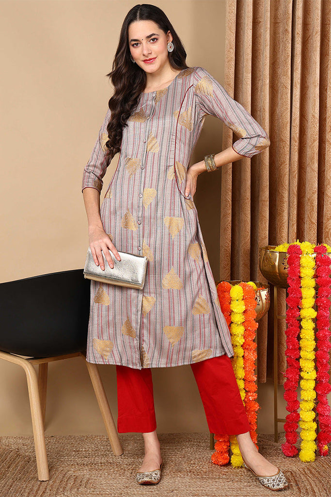 Grey Cotton Straight Kurta VCK8499