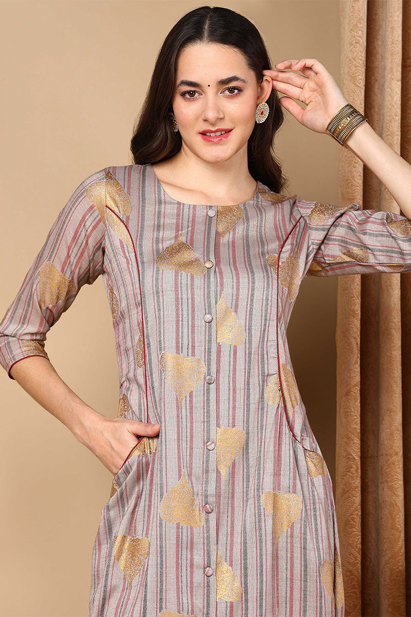 Taupe Cotton Straight Kurta VCK8499