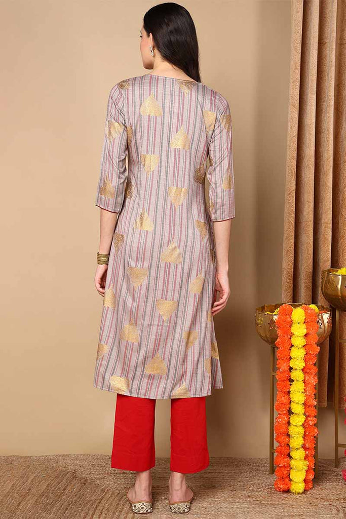 Grey Cotton Straight Kurta VCK8499