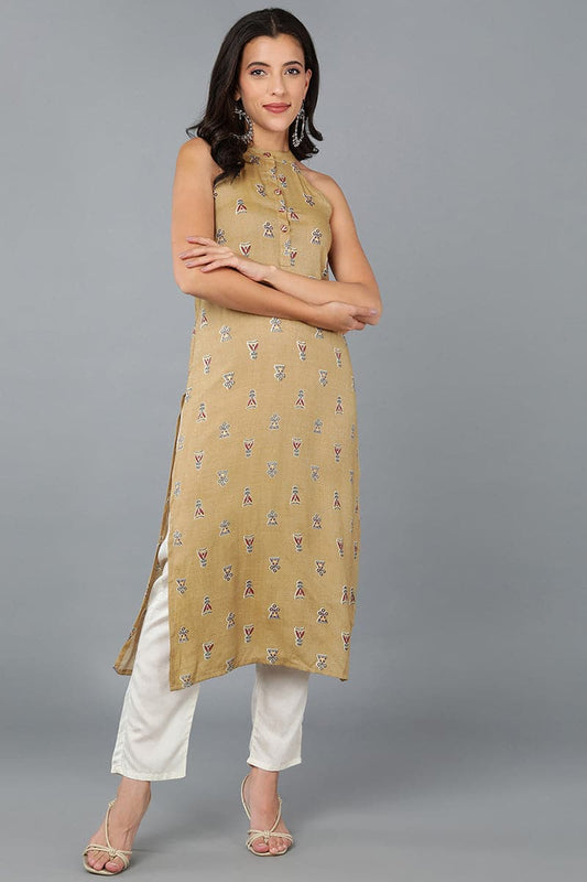 Strking Mustard Cotton Ethnic Motifs Kurta VCK8510